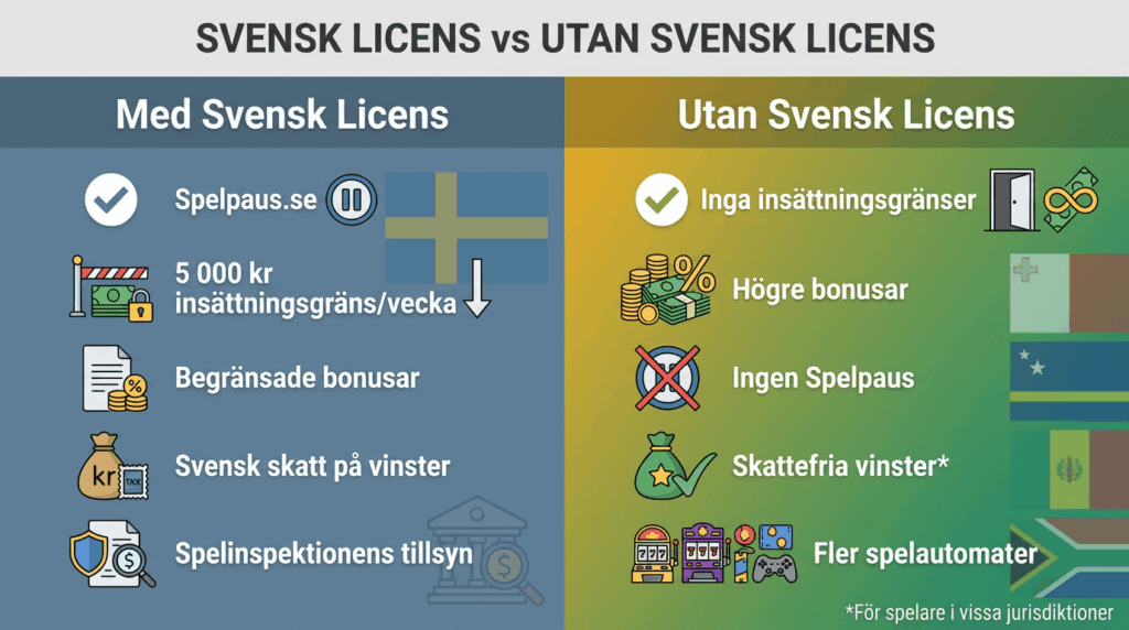 tabell om hur du jämför bra och dåliga casino utan svensk licens